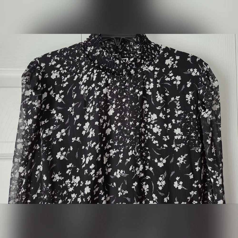 Aqua Black and White Floral Long Sleeve Dress size L - Picture 3 of 13